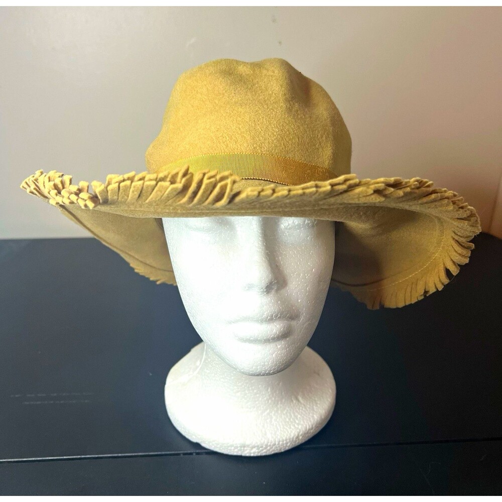 Vintage Glenover Fawntra Felt Wool Hat Tan Fringe Brim Henry Pollak NY 22”